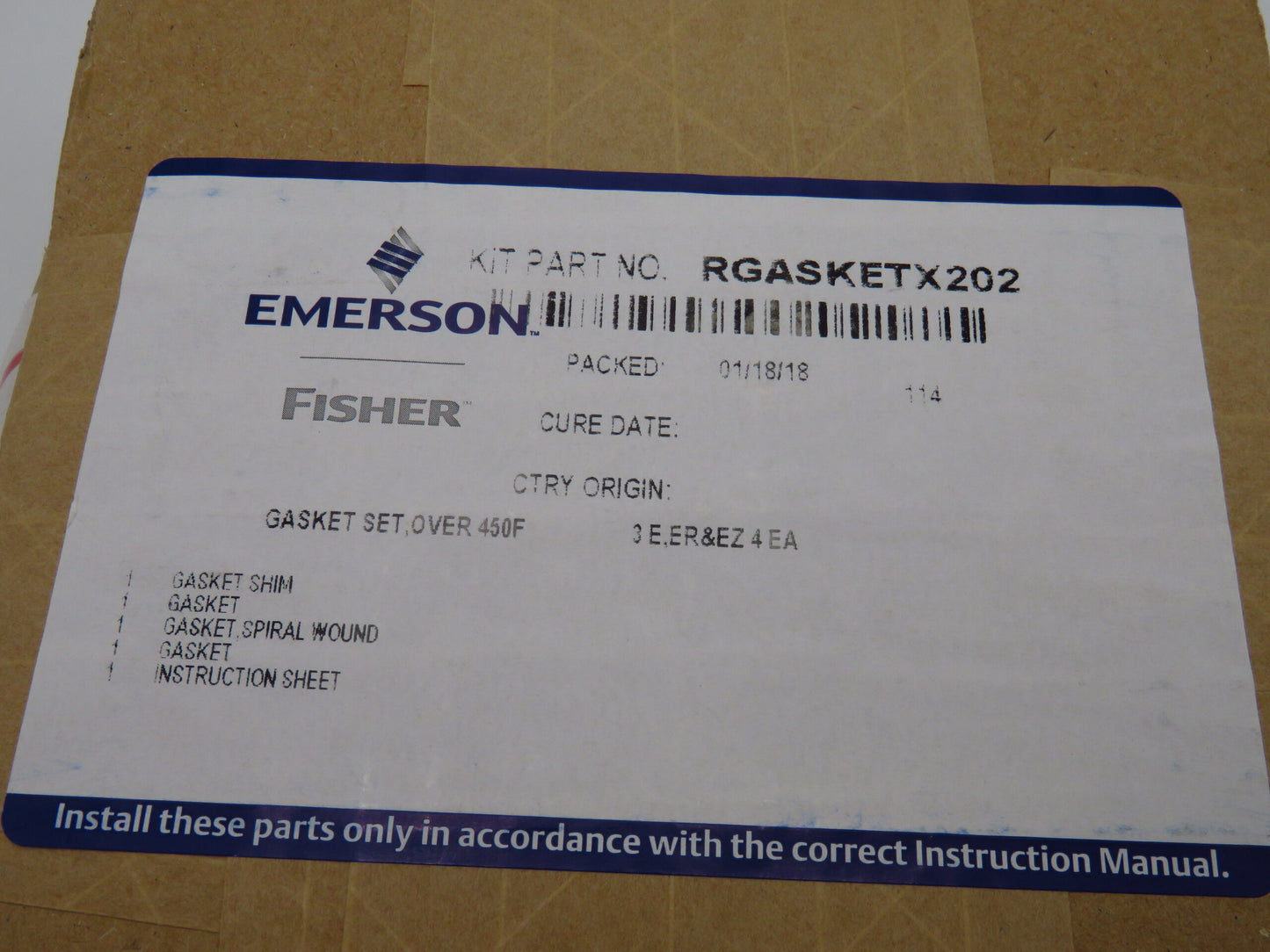 FISHER P/N:RGASKETX202