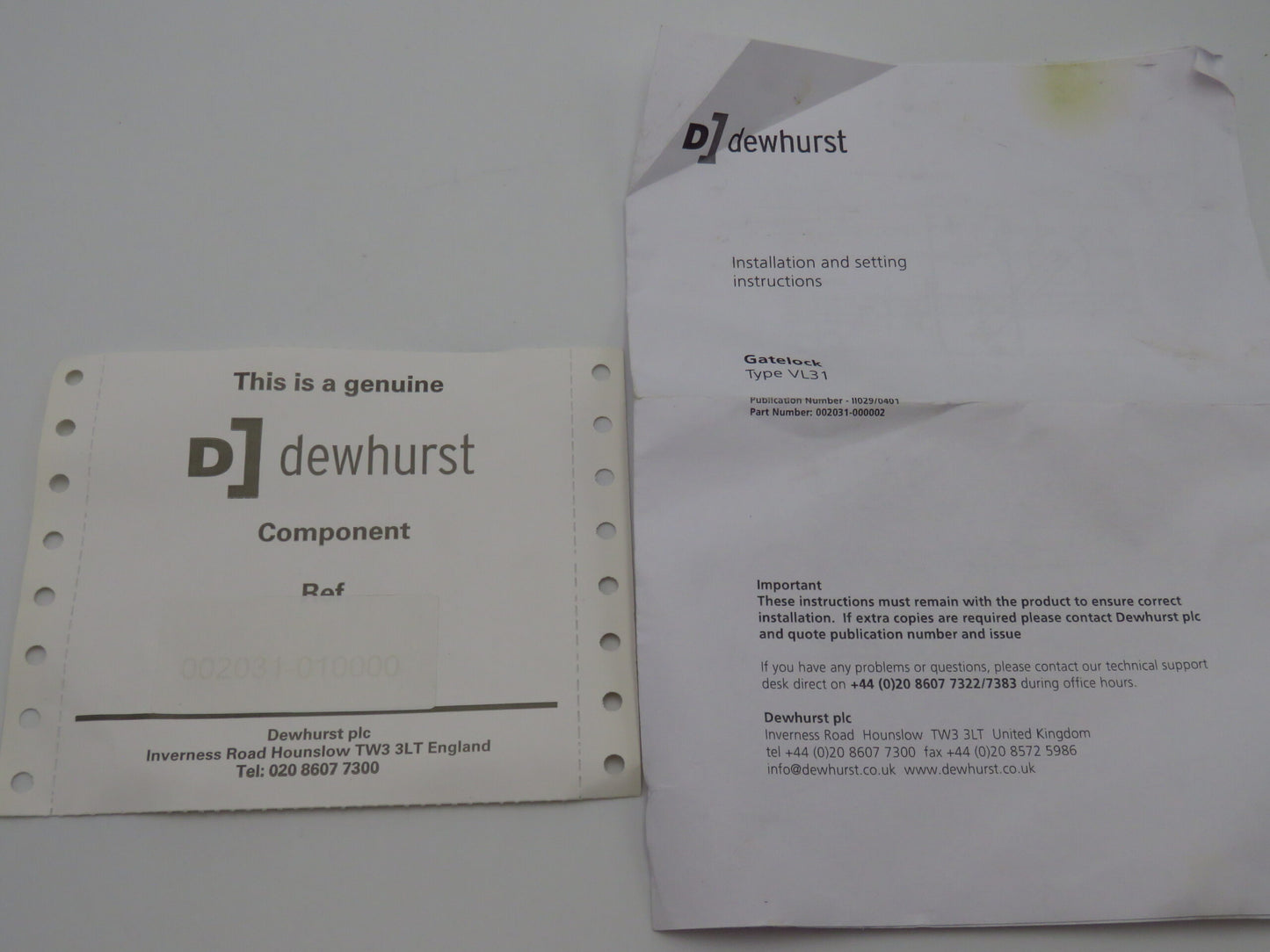 DEWHURST TYPE:VL31A RH